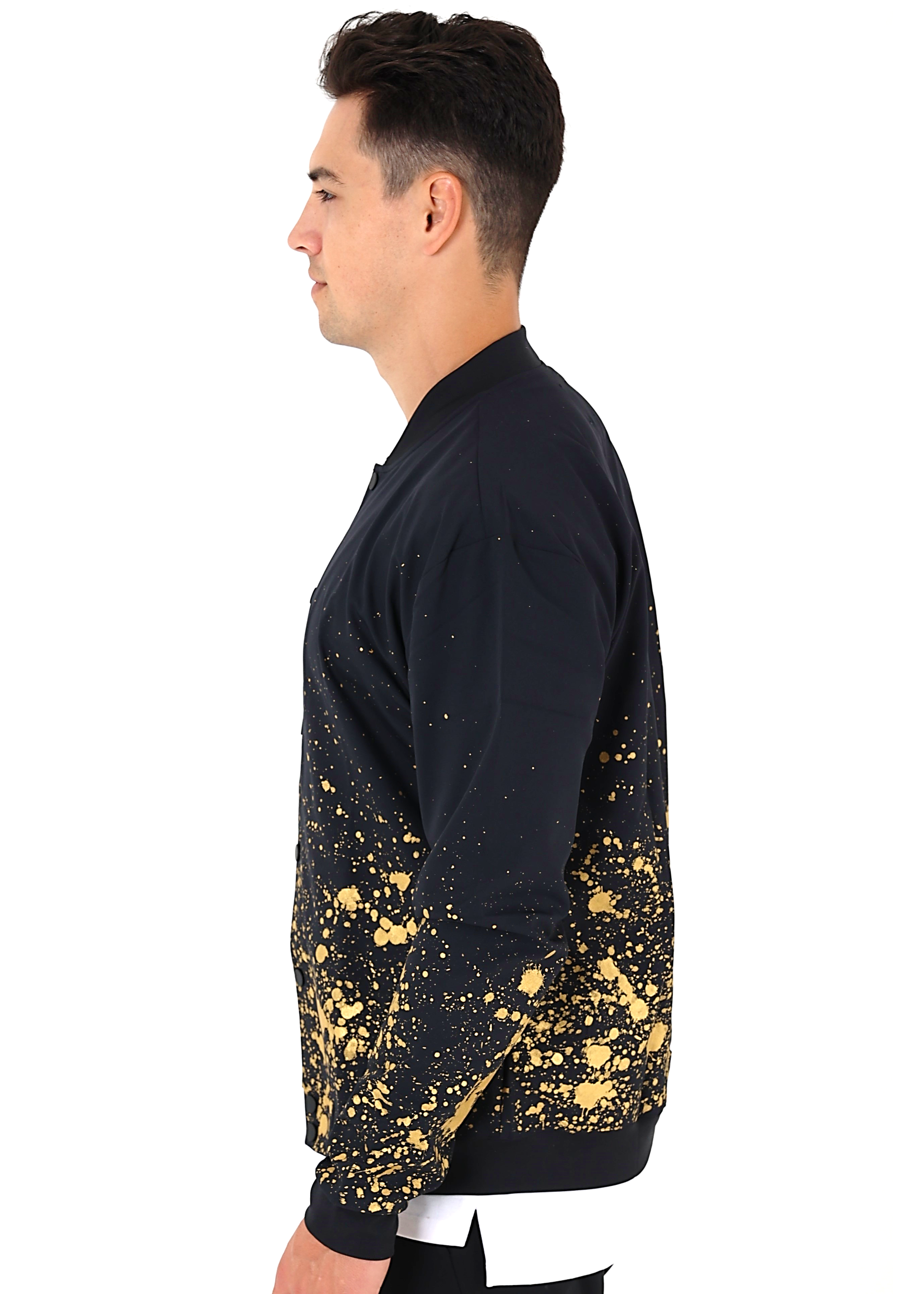Gold Paint Splatter Bomber Jacket
