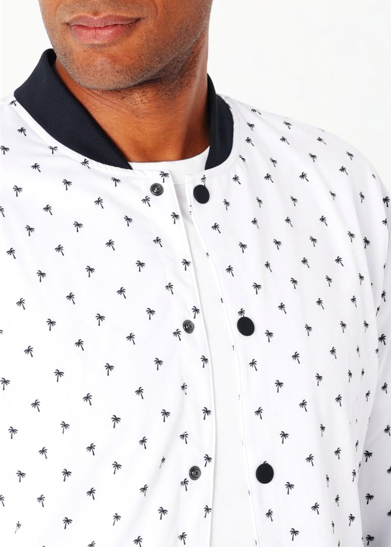 White Palm Tree Print Bomber Jacket