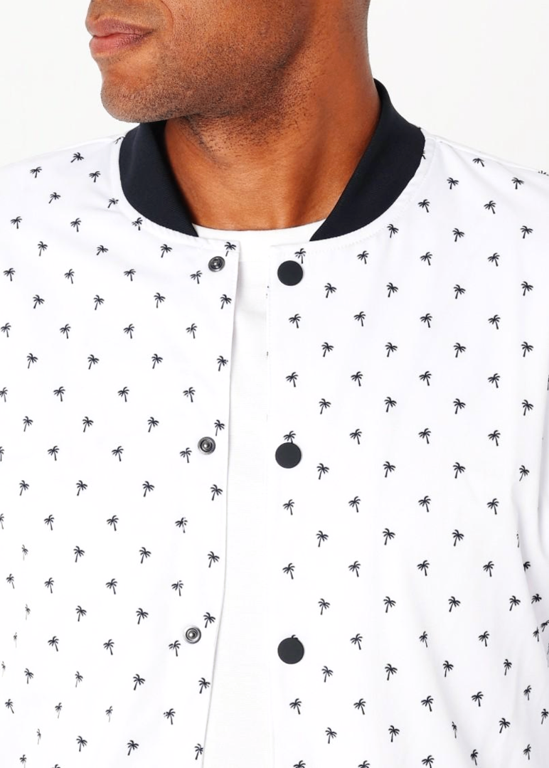 White Palm Tree Print Bomber Jacket