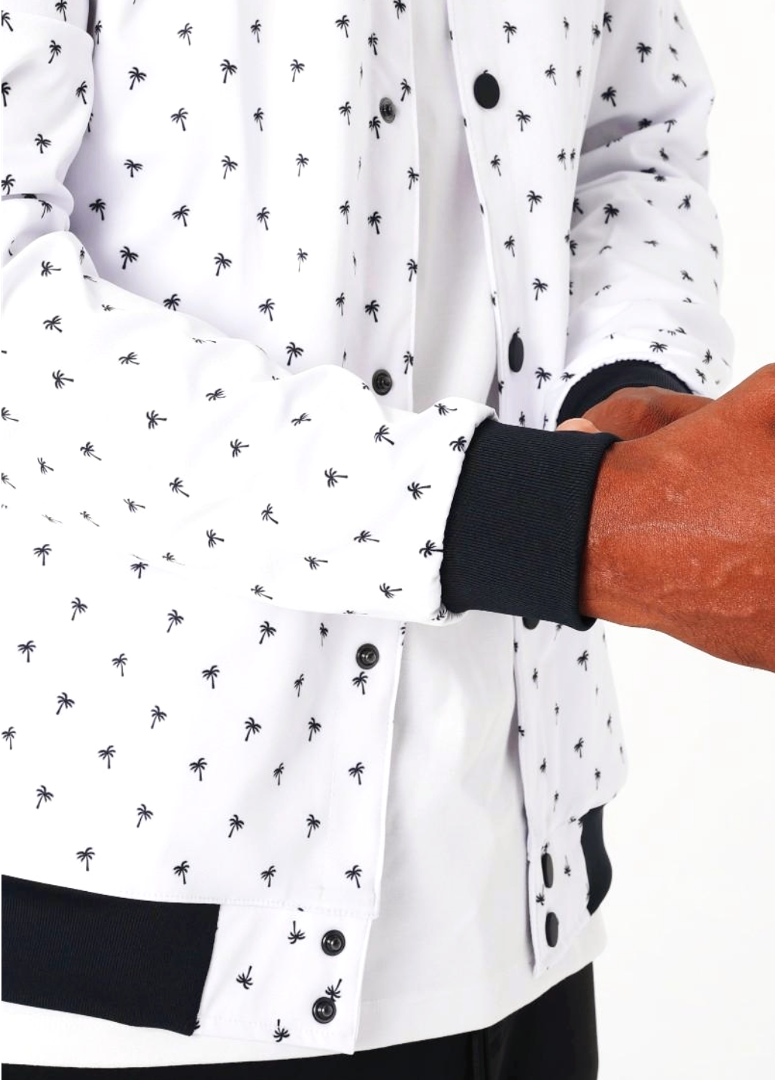 White Palm Tree Print Bomber Jacket