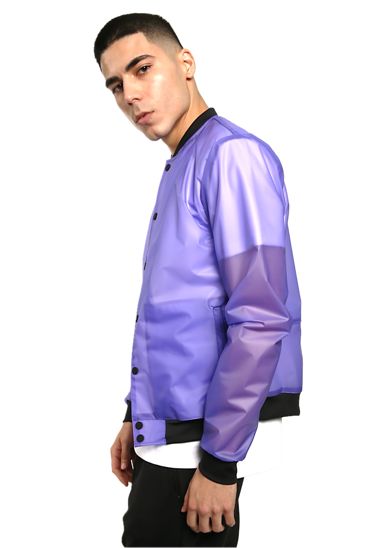 purple translucent bomber jacket