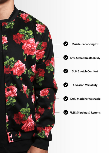 Rose Print Bomber Jacket