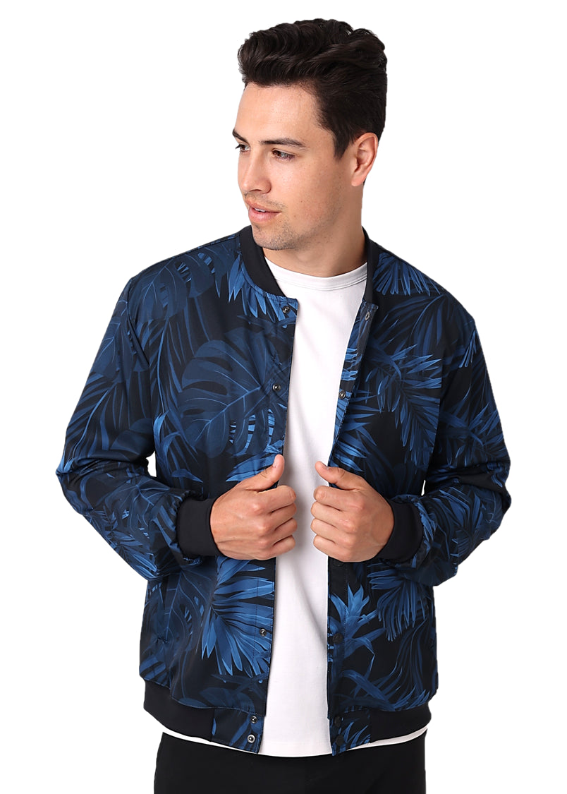 Navy Palm Print Bomber Jacket