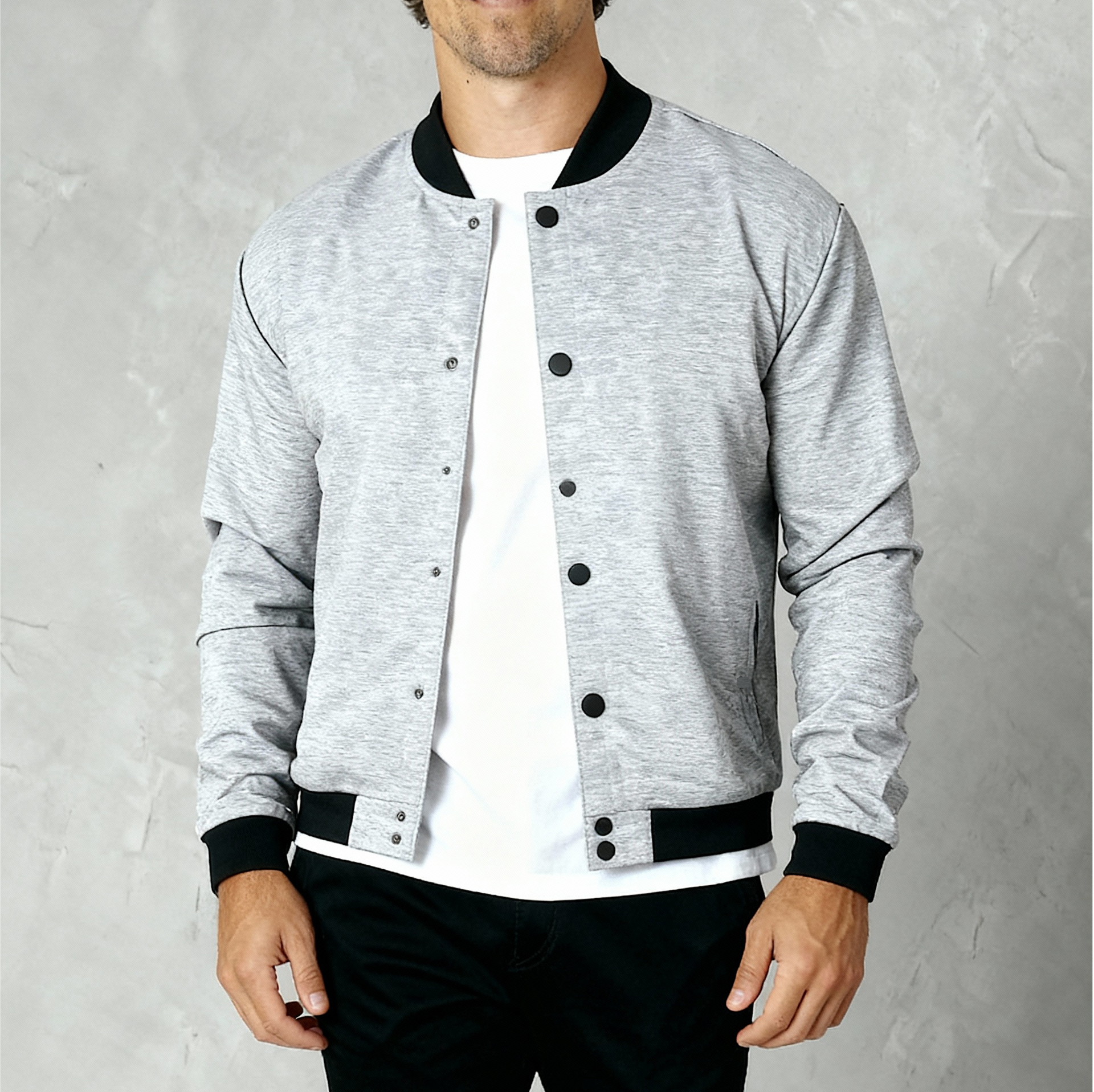 Men's lightweight bomber jacket with snaps, heather grey – Claim