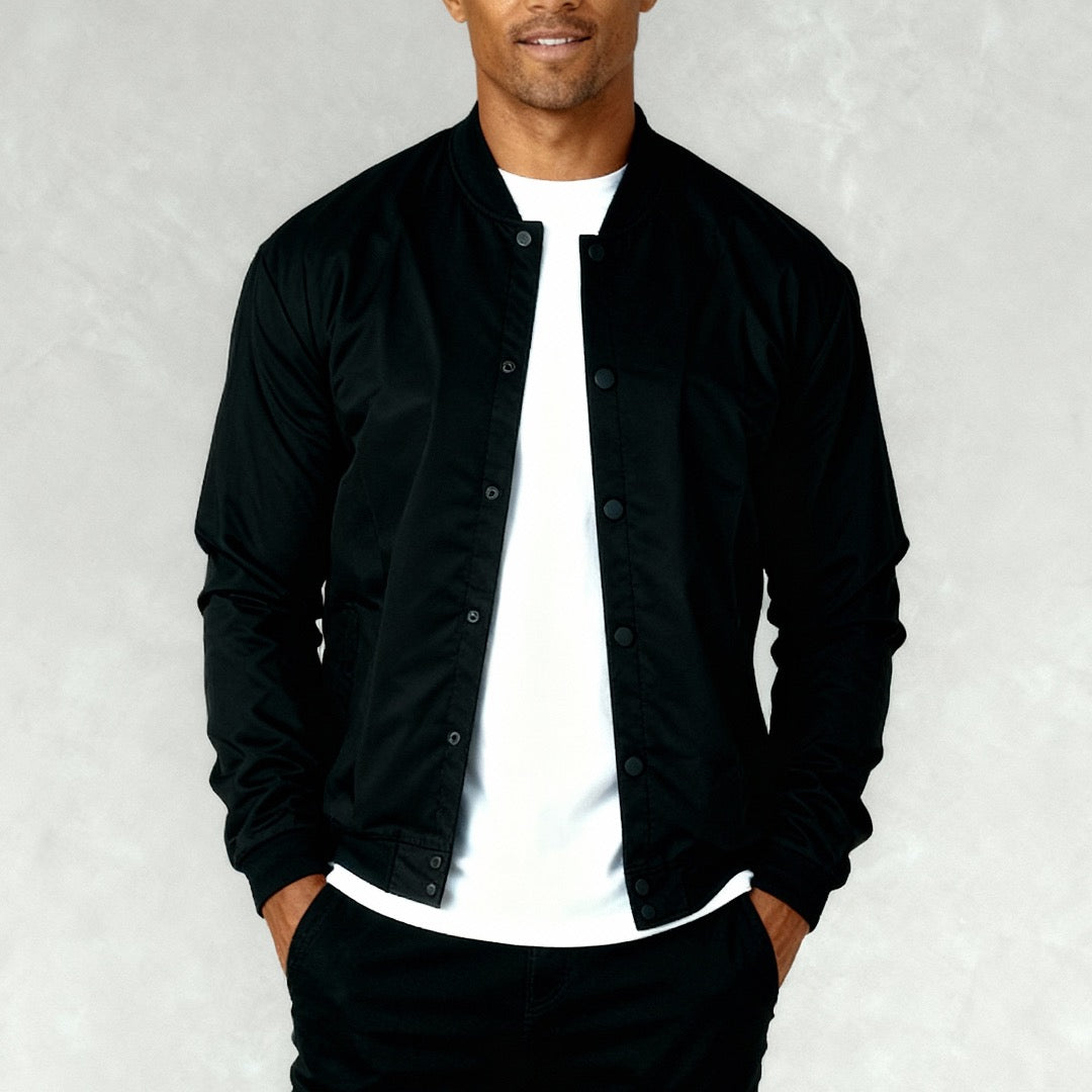 Men's lightweight bomber jacket with snaps, black – Claim Defame
