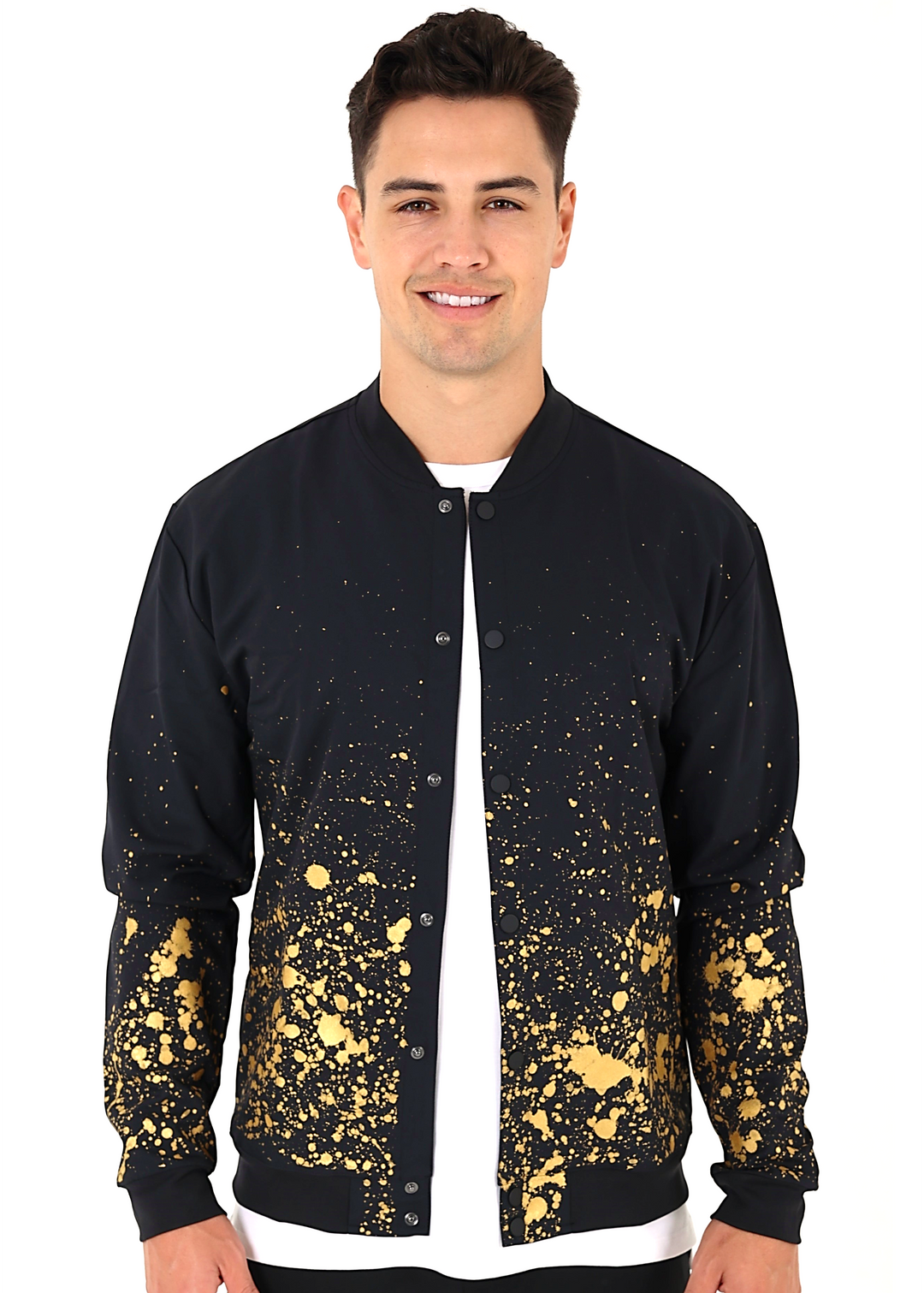 Gold Paint Splatter Bomber Jacket