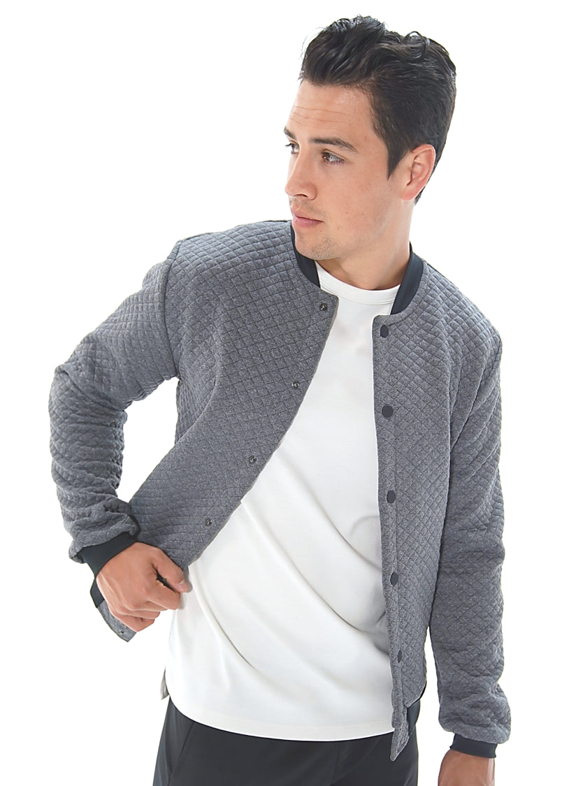 Heather Grey Quilted Bomber Jacket