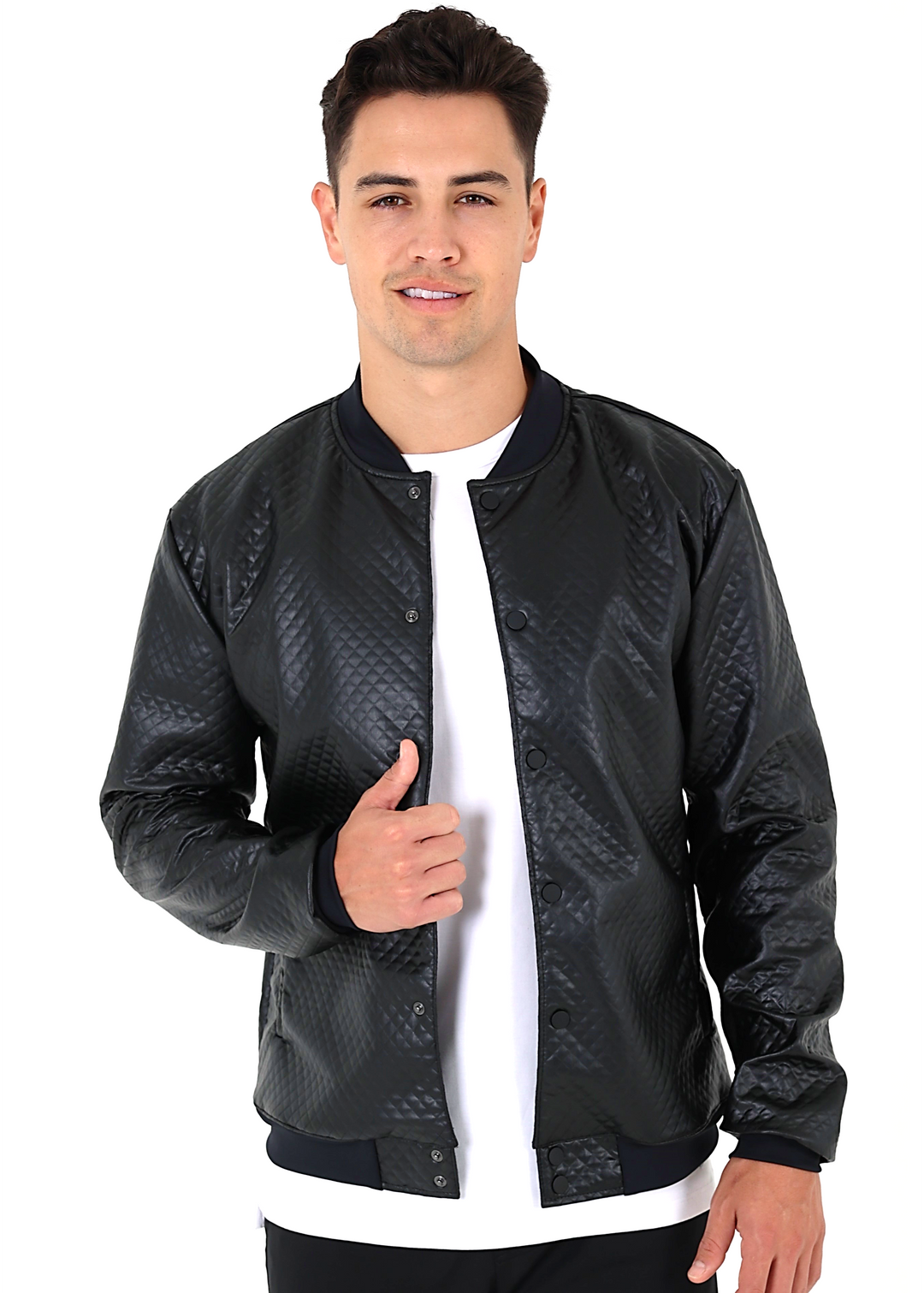 Diamond quilted puffer bomber jacket