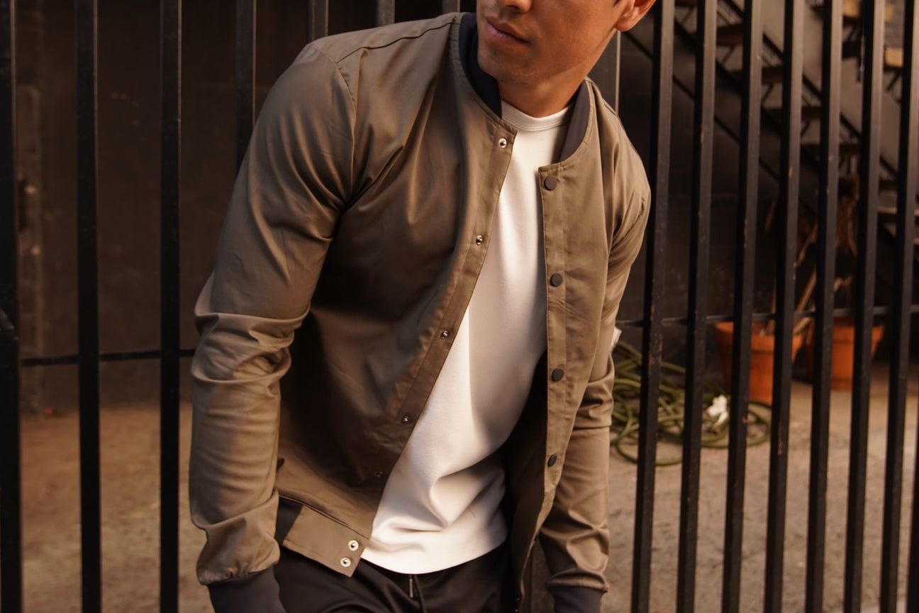 Men's lightweight bomber jacket with snaps, olive army green – Claim Defame