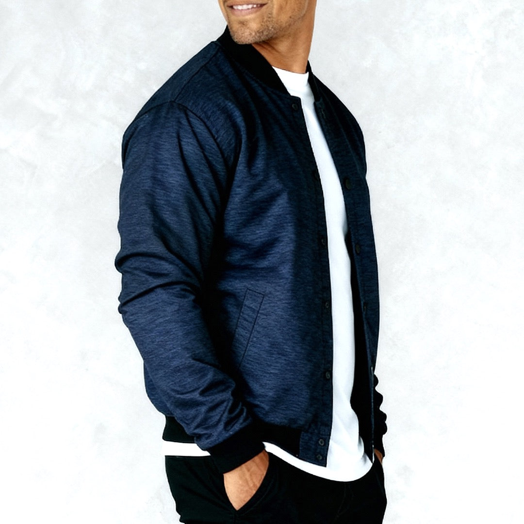 Men's lightweight bomber jacket with snaps, navy heather – Claim