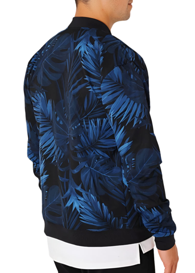 Navy Palm Print Bomber Jacket