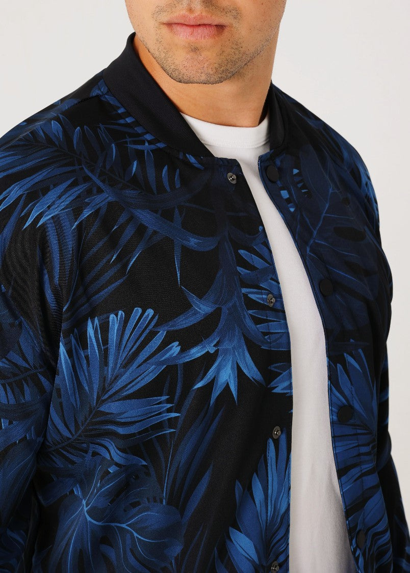 Navy Palm Print Bomber Jacket