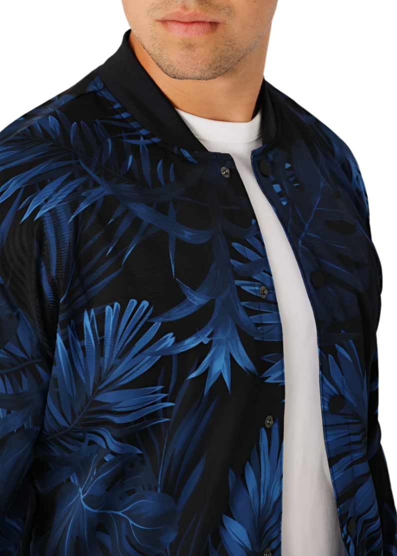 Navy Palm Print Bomber Jacket