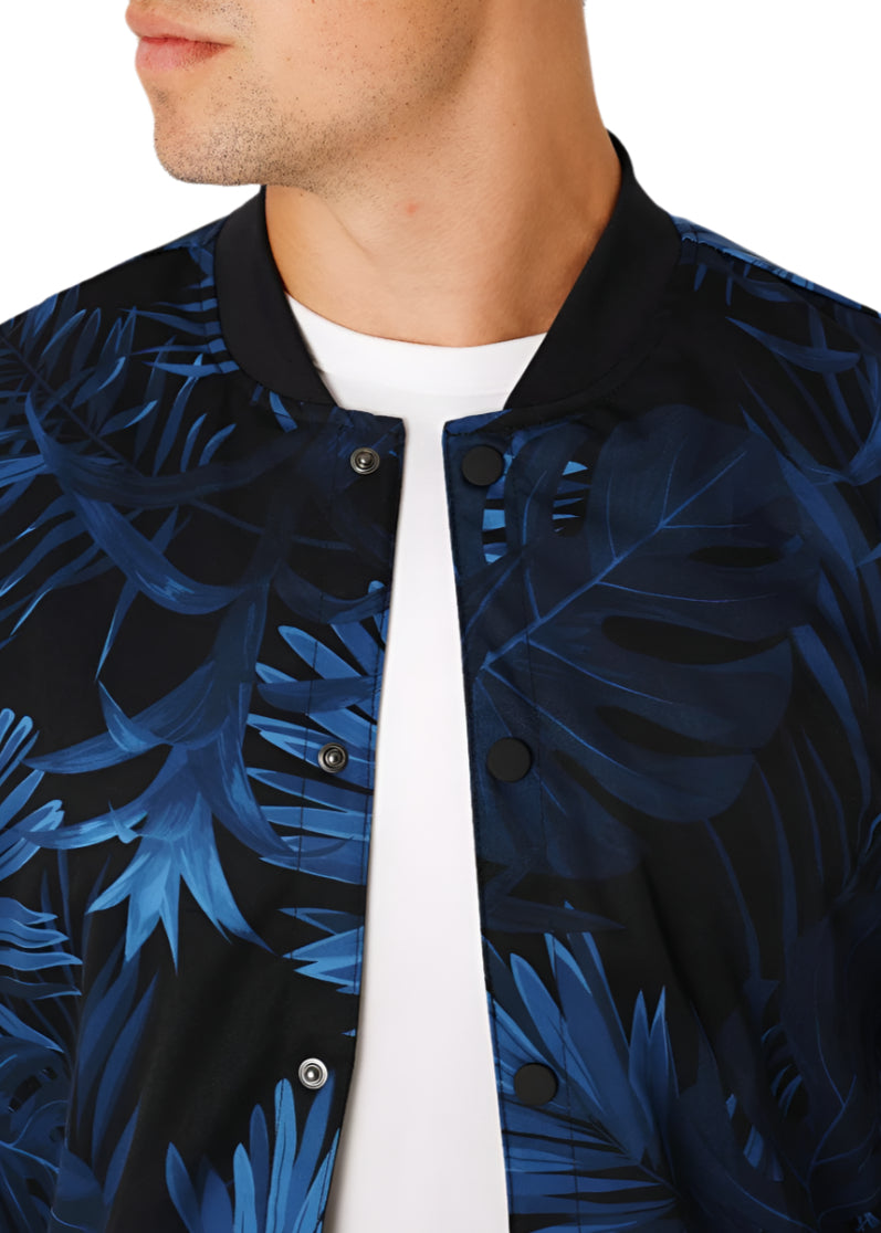 Navy Palm Print Bomber Jacket