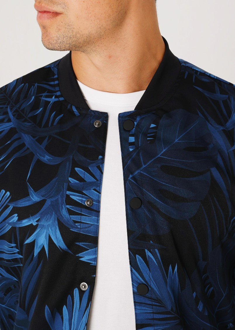 Navy Palm Print Bomber Jacket