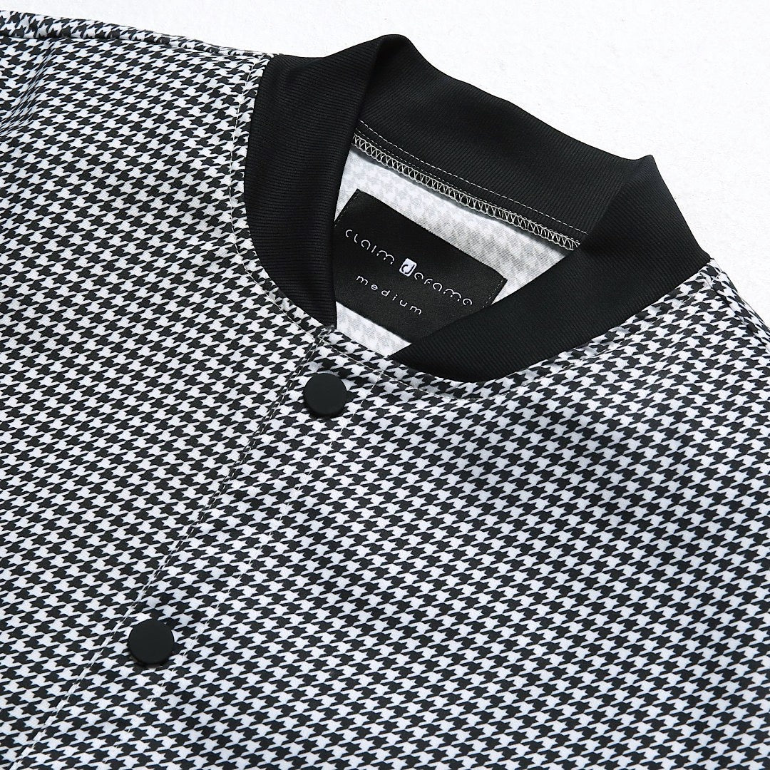 Men's lightweight houndstooth gingham check bomber jacket, black