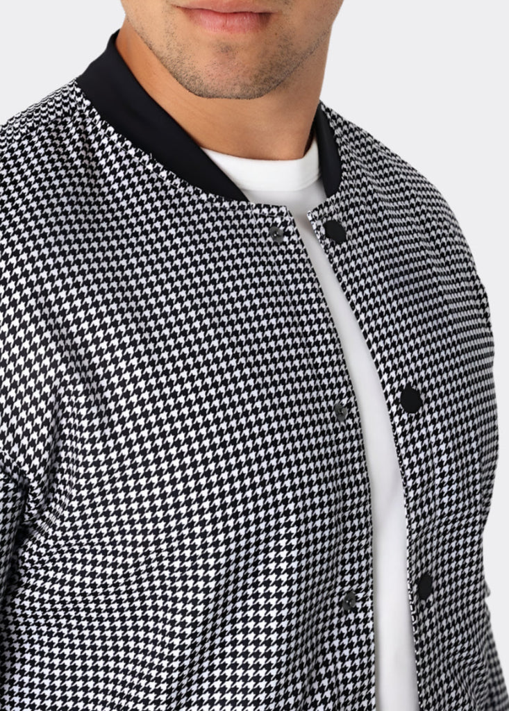 Men s lightweight houndstooth gingham check bomber jacket black white Claim Defame