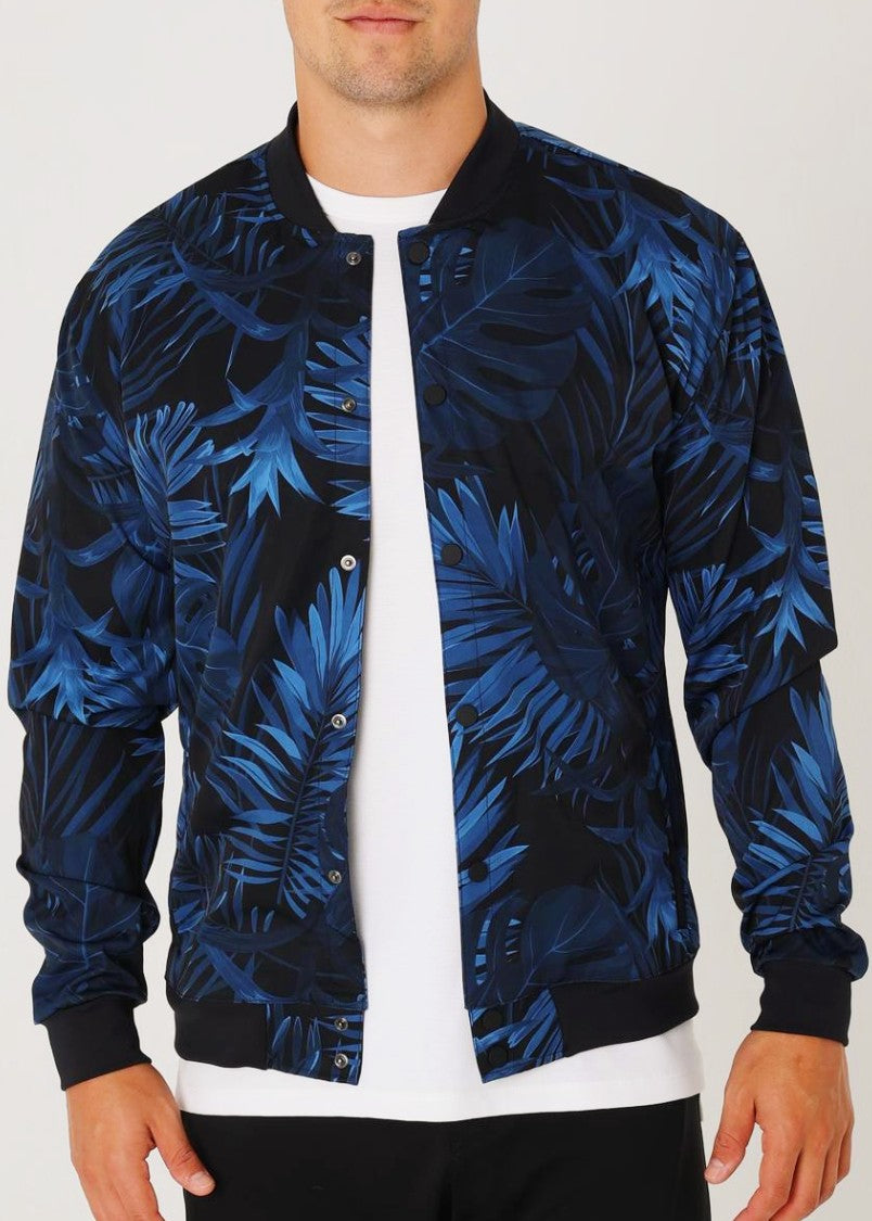 Navy Palm Print Bomber Jacket