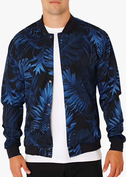 Navy Palm Print Bomber Jacket