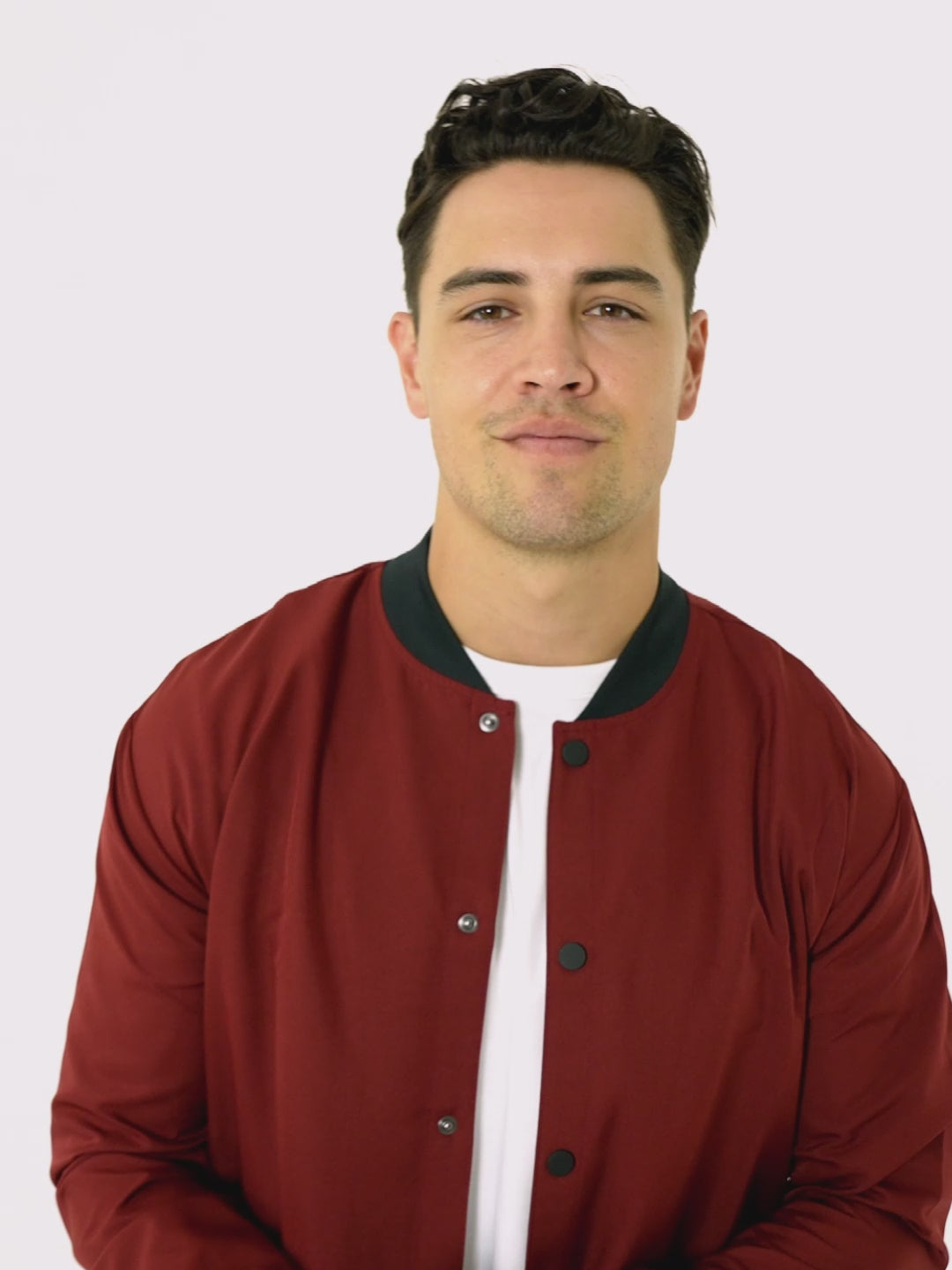 Men's lightweight bomber jacket with snaps, red burgundy – Claim Defame