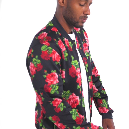 Rose Print Bomber Jacket