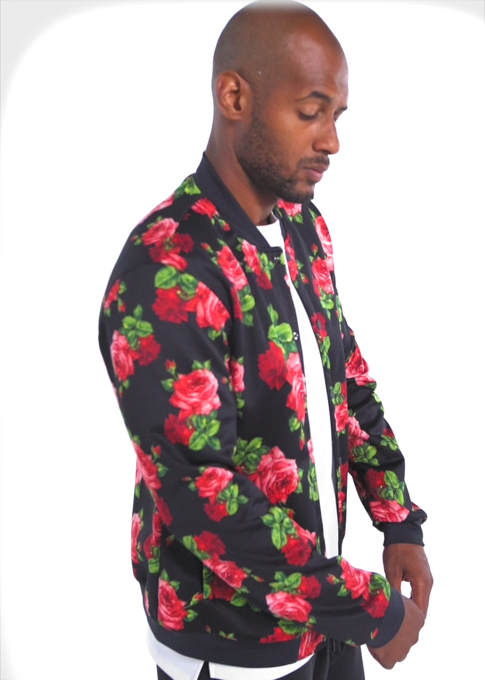 Rose Print Bomber Jacket