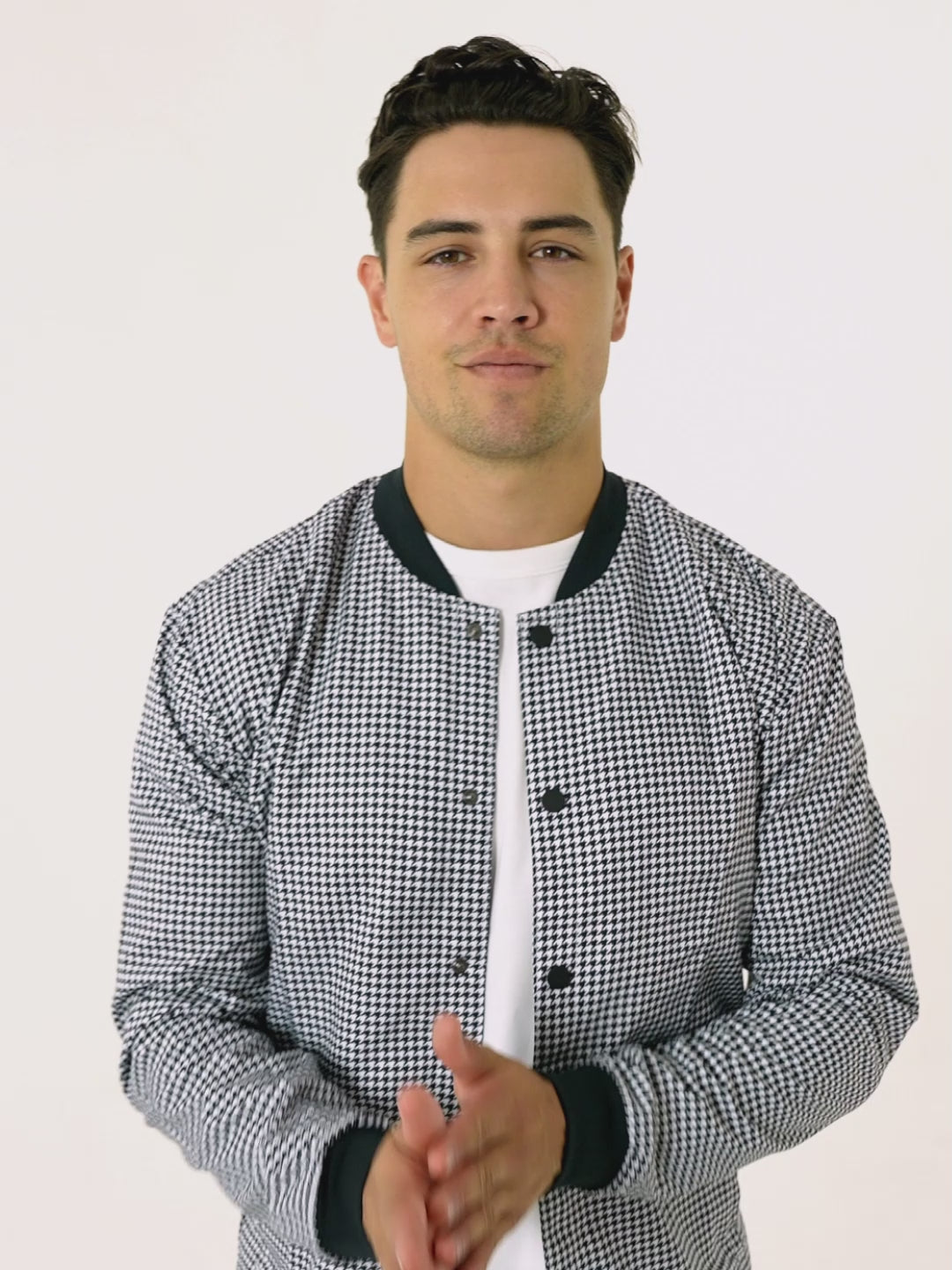 houndstooth bomber jacket