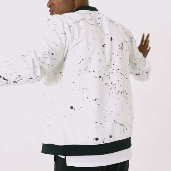 white paint splatter bomber jacket