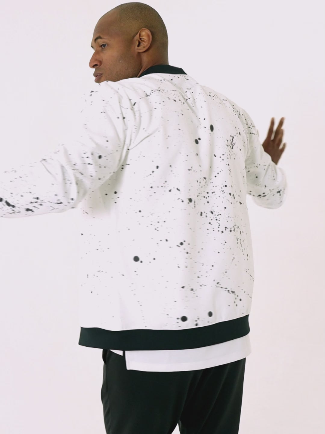 white paint splatter bomber jacket