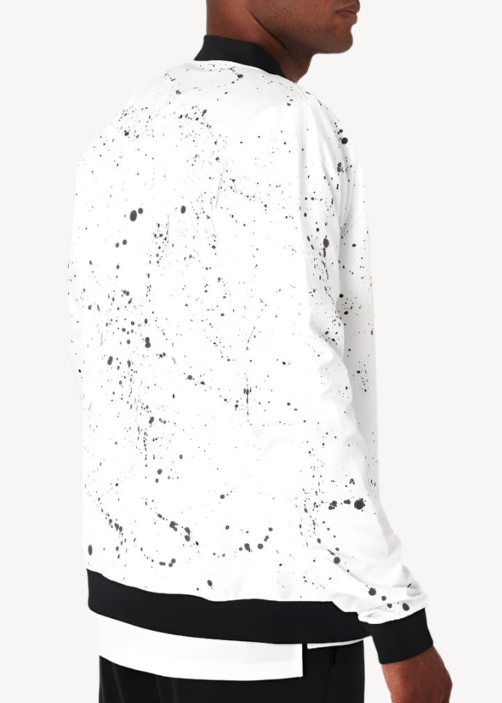 white paint splatter bomber jacket