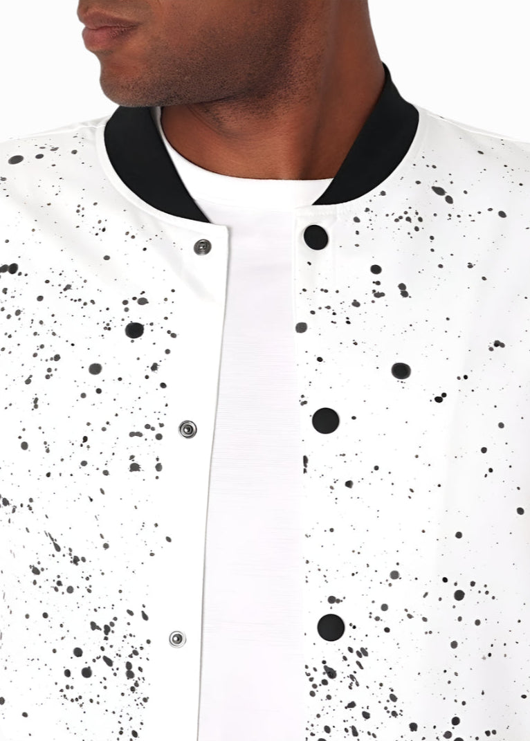 white paint splatter bomber jacket