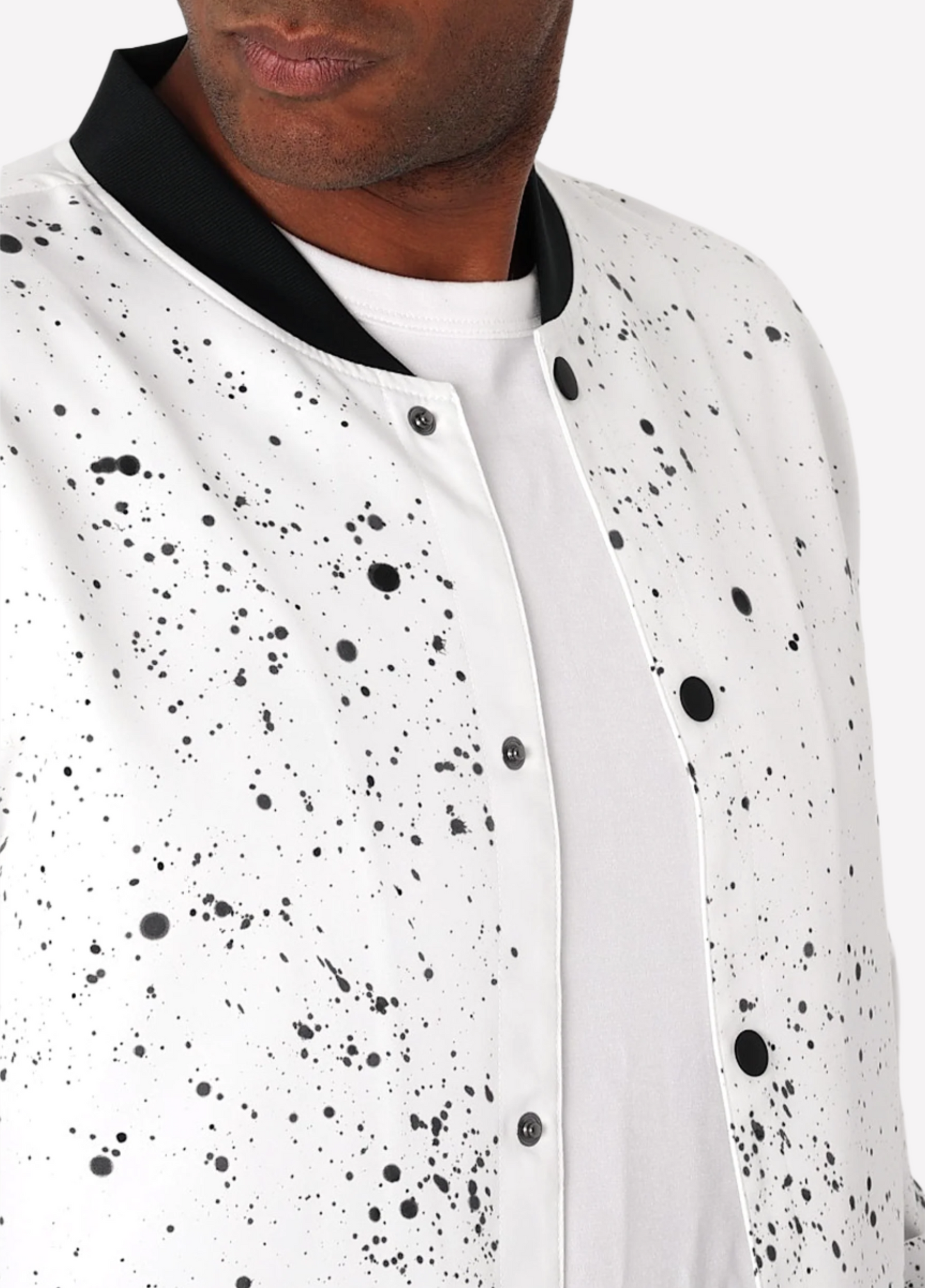 white paint splatter bomber jacket