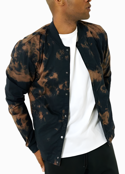 Men's lightweight bomber jacket with snaps, black bleach dye