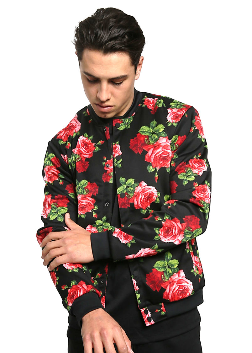 Rose Print Bomber Jacket