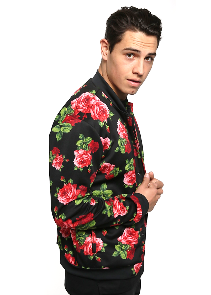 Rose Print Bomber Jacket