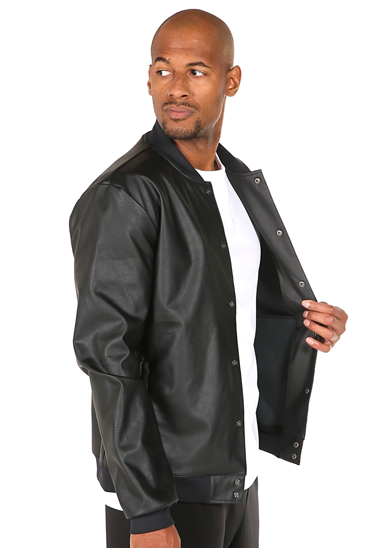 Black Faux Leather Bomber Jacket