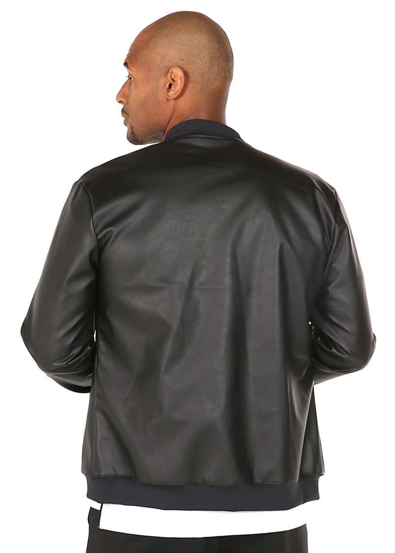 Black Faux Leather Bomber Jacket