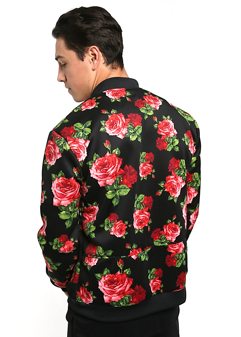 Rose Print Bomber Jacket